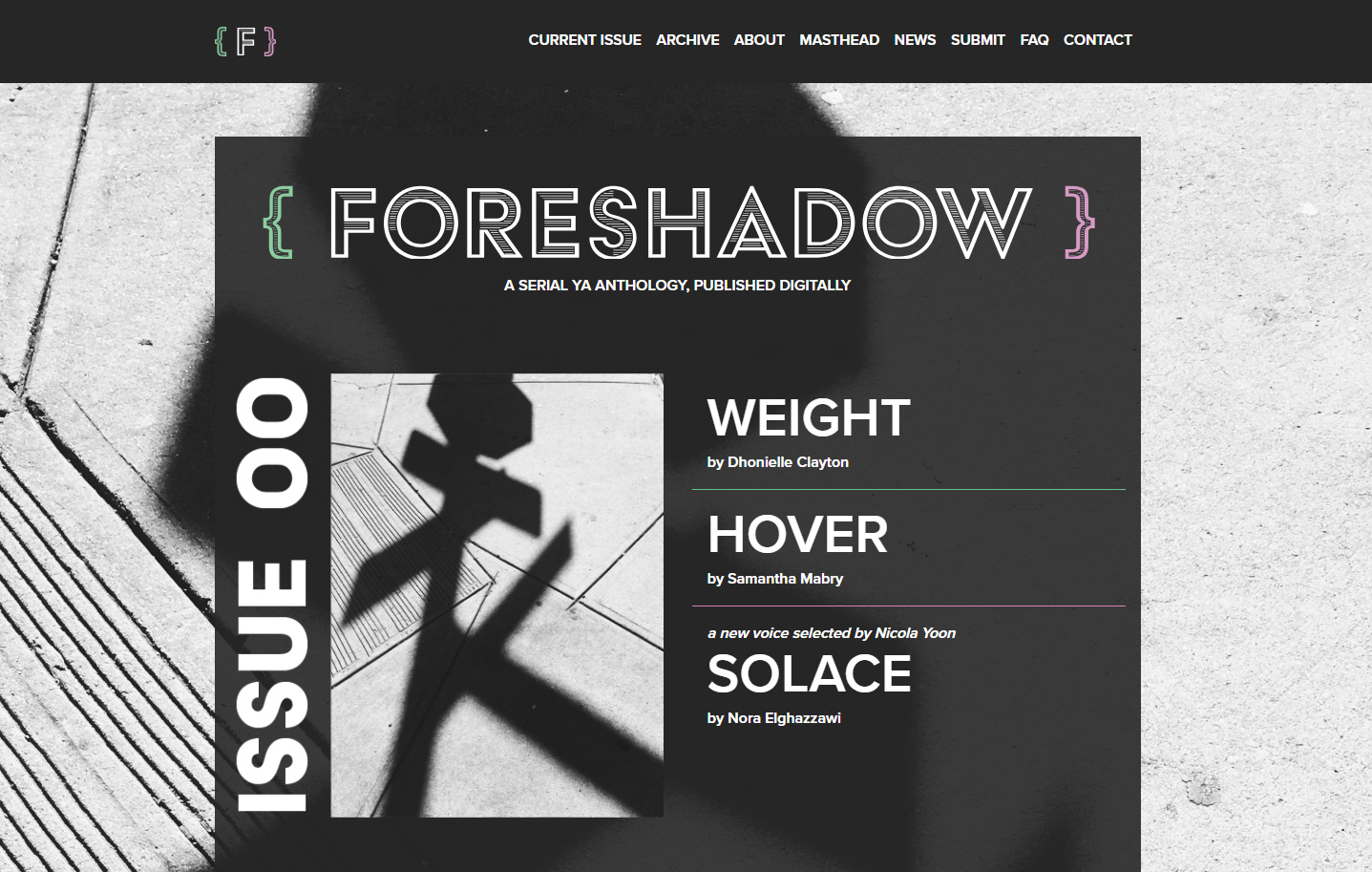 Foreshadow Issue 00 homepage with table of contents